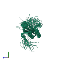 PDB entry 1wjw coloured by chain, ensemble of 20 models, side view.