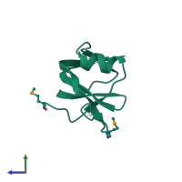 PDB entry 1wk2 coloured by chain, side view.