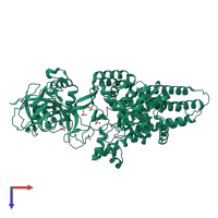 PDB entry 1wkb coloured by chain, top view.