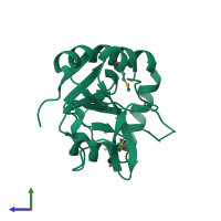 PDB entry 1wkc coloured by chain, side view.