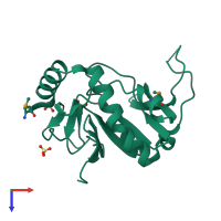 PDB entry 1wkc coloured by chain, top view.