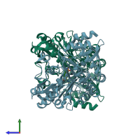 PDB entry 1wkg coloured by chain, side view.