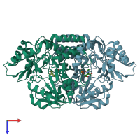 PDB entry 1wkg coloured by chain, top view.
