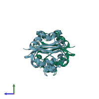 PDB entry 1wkj coloured by chain, side view.