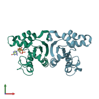 PDB entry 1wkk coloured by chain, front view.