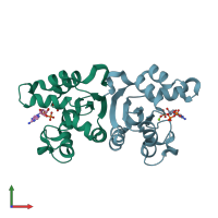 PDB entry 1wkl coloured by chain, front view.