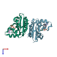 PDB entry 1wkl coloured by chain, top view.