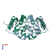 PDB entry 1wkq coloured by chain, top view.