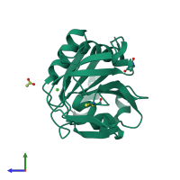 PDB entry 1wl8 coloured by chain, side view.