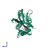 PDB entry 1wlj coloured by chain, side view.