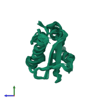 PDB entry 1wlo coloured by chain, ensemble of 20 models, side view.