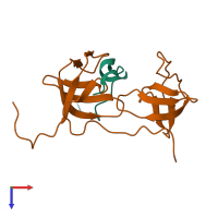 PDB entry 1wlp coloured by chain, top view.