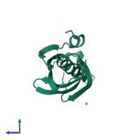 PDB entry 1wlu coloured by chain, side view.