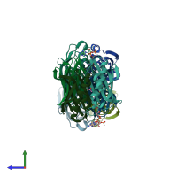 PDB entry 1wlv coloured by chain, side view.