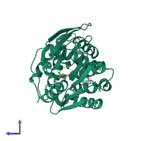 PDB entry 1wm1 coloured by chain, side view.
