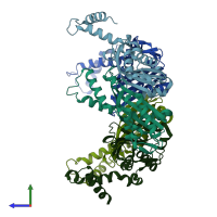 PDB entry 1wm9 coloured by chain, side view.