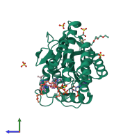 PDB entry 1wma coloured by chain, side view.