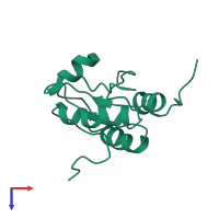 Monomeric assembly 1 of PDB entry 1wmj coloured by chemically distinct molecules, top view.