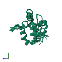 PDB entry 1wmj coloured by chain, ensemble of 20 models, side view.