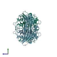 PDB entry 1wmn coloured by chain, side view.