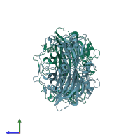 PDB entry 1wmp coloured by chain, side view.