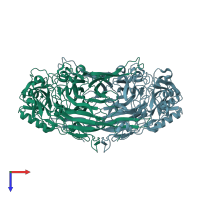 PDB entry 1wmp coloured by chain, top view.