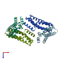 PDB entry 1wn0 coloured by chain, top view.