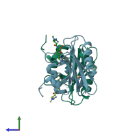 PDB entry 1wn6 coloured by chain, side view.