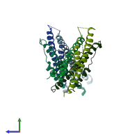 PDB entry 1wnc coloured by chain, side view.