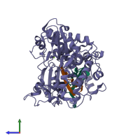 PDB entry 1wne coloured by chain, side view.