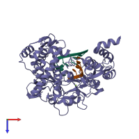 PDB entry 1wne coloured by chain, top view.