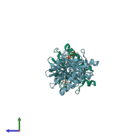 PDB entry 1wnl coloured by chain, side view.