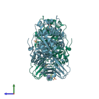 PDB entry 1wno coloured by chain, side view.