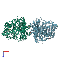 PDB entry 1wno coloured by chain, top view.