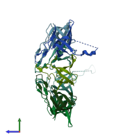 PDB entry 1wnr coloured by chain, side view.