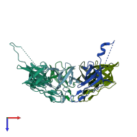 PDB entry 1wnr coloured by chain, top view.
