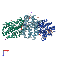 PDB entry 1wnw coloured by chain, top view.