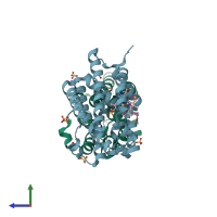 PDB entry 1wnx coloured by chain, side view.