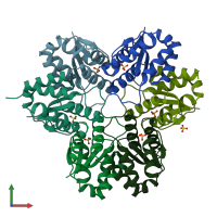 PDB entry 1wo8 coloured by chain, front view.