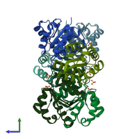 PDB entry 1wo8 coloured by chain, side view.