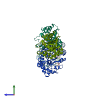 PDB entry 1woa coloured by chain, side view.