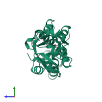 PDB entry 1wod coloured by chain, side view.