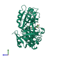 PDB entry 1woo coloured by chain, side view.