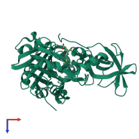 PDB entry 1woo coloured by chain, top view.