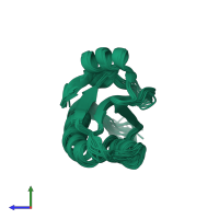 PDB entry 1wot coloured by chain, ensemble of 20 models, side view.