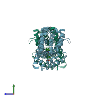 PDB entry 1wov coloured by chain, side view.