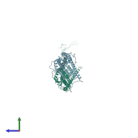 PDB entry 1wp1 coloured by chain, side view.