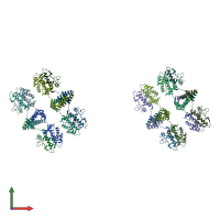 PDB entry 1wpb coloured by chain, front view.