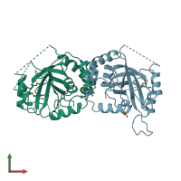 PDB entry 1wpo coloured by chain, front view.