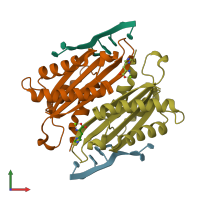PDB entry 1wpu coloured by chain, front view.